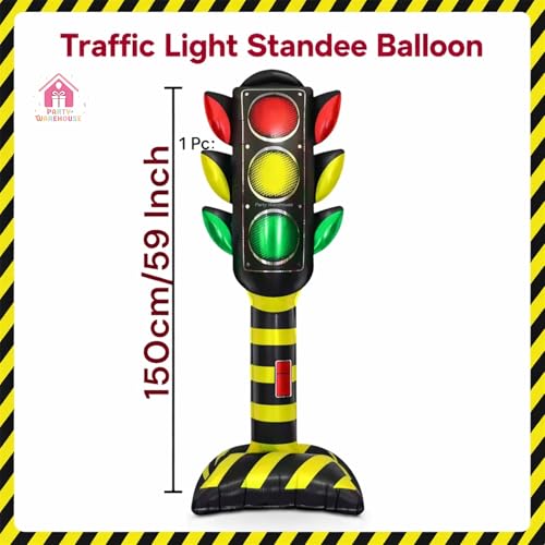 Image of Party Warehouse Traffic Signal Standee Balloon for Kids Birthday Party Decoration | Self Standing Foil Balloon Traffic Lights Theme|Road Safety Theme Party Supplies for Boys Birthday, Car Theme Decor