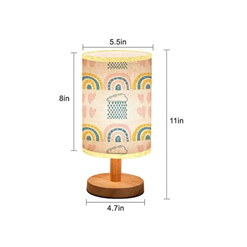 Minimalist Bedside Table Lamp Seamless Clouds Rain Drops Tears Rainbow Stars Sun Moon Heart Weather Wood Nightstand Lamp Bedside Desk Lamp Wood Base Flaxen Fabric Shade For Bedroom Living Room #TOP2