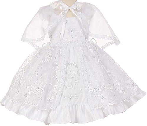 Little Girls Virgin Mary Embroidered Cape Baptism Christening Dresses White 3