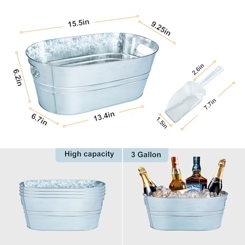 4 Pack Galvanized Metal Ice Buckets, 3 Gallon Large Ice Buckets for Parties Wine Beverage Tub with Carry Handle for Home/Bar Beer Champagne Cocktails Cooling Supplies - Image 5