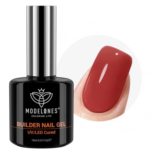 Image of modelones Builder Nail Gel, Nude Blush Berry Builder 8-in-One, Red Nude | Thickening Apex Building Strengthener Short Extension Rubber Color Base Gel Polish for Home DIY Salon GirlsLED Lamp Cured