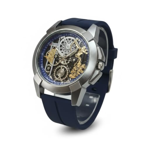 Image of Shree Ram Skeleton Watch, Ayodhya Mandir Theme, Mechanical Look Quartz, Stainless Steel Metal Bracelet, Round Dial with Deity Engraving for Man and Boyes