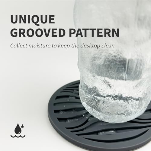 Ouzoustate Coasters for Drinks 8pcs with Holder-Silicone Coasters for Tabletop Protection-Heat Resistant and Non Slip Thickened Coasters for Coffee Table (Black)