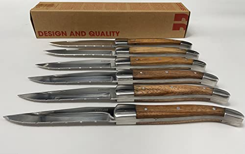 Comas Alps - Juego de 6 cuchillos para carne (acero inoxidable, mango de madera)