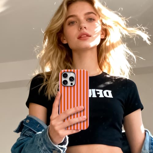 Coque iPhone 16 Pro Max rayée rose et orange en TPU et PC rigide double couche - 7