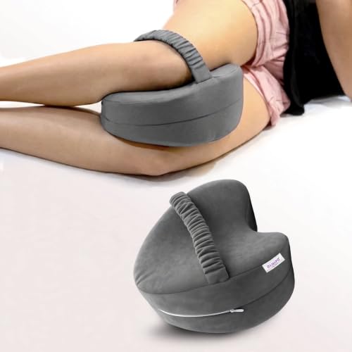 Image of RINIPO Memory Foam Knee Pillow for Back Sciatica Pain Relief, Velvet Grey