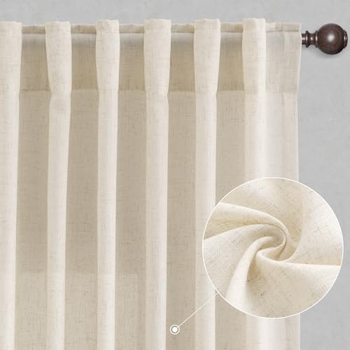 Image of Joywell Extra Long Linen Curtains 120 Inches for Living Room Beige Cream