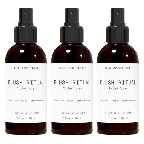 Muse Apothecary Flush Ritual - Aromatic &amp; Refreshing Toilet Spray, Use Before You Go, 8 oz, Infused with Natural Essential Oils - Tonka Bean + Amber + Warm Cedarwood, 3 Pack
