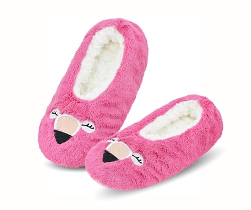 Image of Keyela Women Fuzzy Animal Slipper Socks, Non Slip Indoor House Slippers | Soft fuzzy plush material, cute animal design with gripper sole for bedroom, lounge indoor daily wear