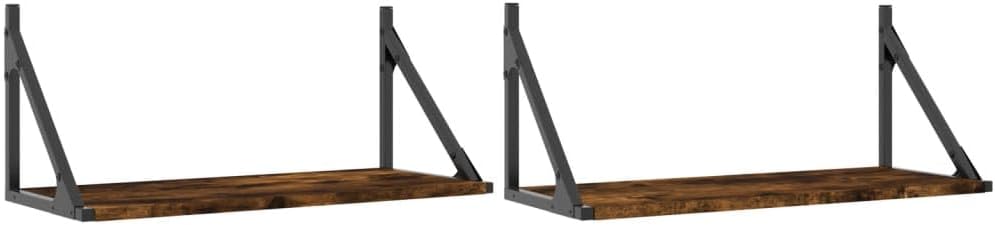 Wall Shelf Set of 2, Smoked Oak Engineered Wood, 23.6x9.8x10.0 inch Floating Ledge Shelves for Living Room, Bedroom, and Bathroom Decor