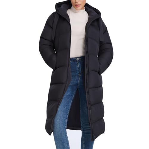 HOTIAN Damen Warm Wintermäntel Lang Parka Steppjacke Reißverschluss Daunenmantel Outdoorjacke Winter Mantel mit Kapuze