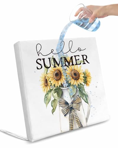 2 Pack Summer Sunflowers Waterproof Cushion Covers with Ties, Outdoor Patio Chaise Lounge Chair Seat Cushion Slip Covers Replacement(Only Cover) Spring Botanical Floral Flowers 20