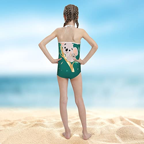 KiuLoam Cute Koala Animal Print Green Girls One-Piece Swimsuit Quick Dry Beach Swim Bathing Suit for 3-8 Years Little Girls2