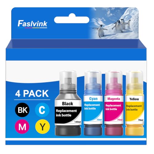 Faslvink Compatible Ink Refill Bottles Replacement for Epson 542 Ink Refill Bottles 4 Pack Use with EcoTank Pro ET-5150 ET-5170 ET-5800 Ink Refill ET-5180 ET-5850 ET-5880 ET-16600 Printer