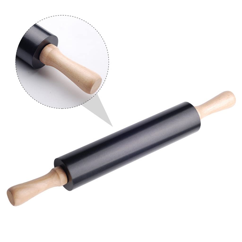 Mattarello in silicone antiaderente manico in legno pasta per pasticceria rullo per farina strumento da cucina per cottura al forno (colore : Nero, dimensioni : 43x5.5x5.5cm) (Black 43x5.5x5.5cm)
