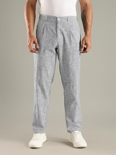 Image of Thomas Scott Men's | Stripes Printed | Premium Linen Blend | Slim Fit | Casual | Chinos | Trouser for Mens