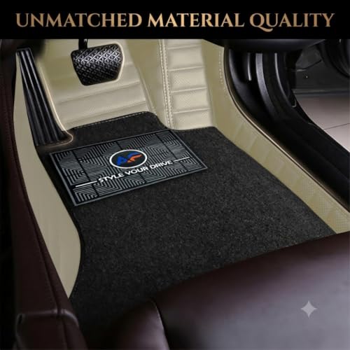 Image of Autofurnish Premium 9D Car Mat Full Set for Mahindra XEV 9e 2025 || Luxury Leather Dual-Stitch Full Set 9D Car Floor Mat || 100% Waterproof || Color : Beige Beige