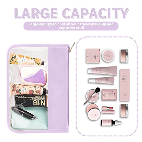 Iqimott Clear Zipper Pouch, Diy Clear Makeup Cosmetic Bag Purse For Women Girls, Chenille Letter Travel Toiletry Bag(Purple) #TOP3