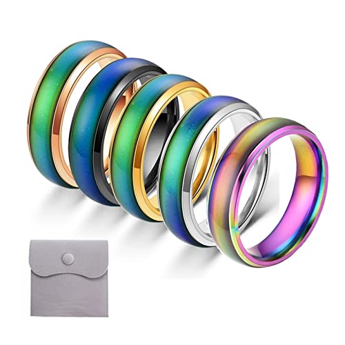 5 Stück Temperaturwechsel Farbe Stimmungsringe Männer Frauen Emotion Edelstahlring mit Samtverpackungsbeutel 6MM (Color : 5pcs/Set, Size : 7) Cover
