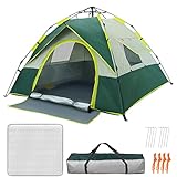 Wurfzelt Pop Up Zelt 3-4 Personen Kuppelzelt Automatik Campingzelte Wasserdichtes Winddicht Leichte Camping Zelt Familienzelt Outdoor Beach Wandern mit Tragetasche und Feuchtigkeitsfesten Matte (Grün)