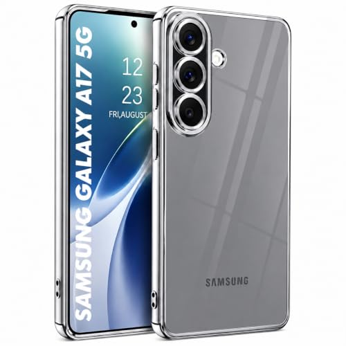 Image of VONZEE Clear Logo Electroplating Transparent Case for Samsung A17 5G, Magnetic Plating Electroplate TPU Cover, Individual Camera Protection for Each Lens - Silver