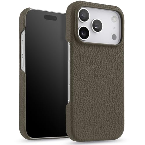 Coque iPhone 17 cuir véritable MagSafe grise mince pour le bureau et les voyages