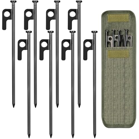 8/16/32 Pack Tent Stakes, 8in Heavy Duty Tent Stakes with Storage Bag, Forged Steel Tent Pegs for Camping(8 Pack 8in Tent Stakes) Cover