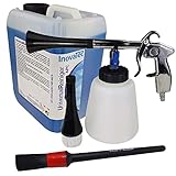 Lieferumfang: 1 Stück Craft-Equip Reinigungspistole, 1 Stück InovaTec 5 Liter Universalreiniger APC, 1 Stück Craft-Equip Detailing Pinsel 2,45cm