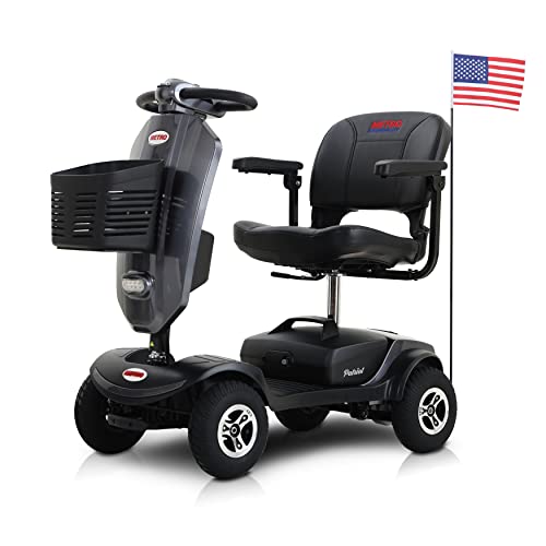 4 Wheel Mobility Scooter Foldable Mobility Scooter for Adults & Seniors 300 lbs Capacity Compact for Travel Long Range Power Extended Battery with Charger Basket and Front LED Light -Grey