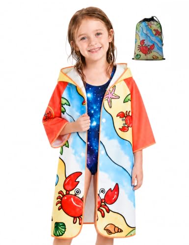 Image of Gogokids Kids Swim Cover Up, Lightweight Microfiber Changing Poncho with Carry Bag, Beach Pool Coverup for Boys Girls