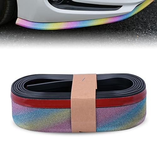 2.5m Soft Rubber Car Front Bumper Spoiler Lip & Side Skirt Protector - Non-Fade Scratch-Resistant Guard Strip Air Dam, Shiny Colorful Fashion Decal, Universal for Most Vehicles (Multicolored)