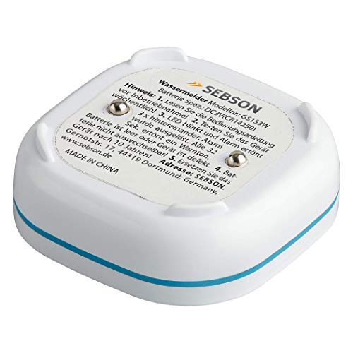 SEBSON Wassermelder Mini GS153, 10 Jahres Langzeit-Batterie, Wasseralarm, Wasserwächter 60x60x24,2mm, Wassersensor mit Lithium Batterie, 2er Pack