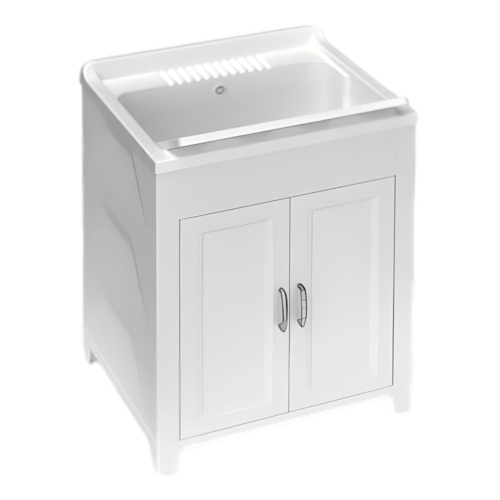 Mobile Lavandino in Resina Forabile per Rubinetto - da Esterno, Interno, Vasca, Garage, a Mano, Lavapanni, Portaoggetti, Lavanderia, Resistente agli Acidi - Made in Italy Bianco