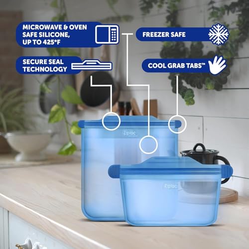 Ziploc Bolsa média Endurables, 2 xícaras, sacos de silicone reutilizáveis e recipientes de preparaçã