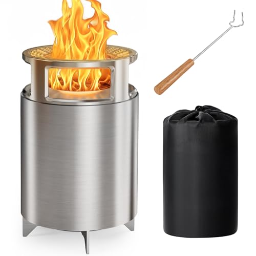 Ciays Smokeless Firepit with Stand 7 Tabletop Fire Pit for Camping with Patented Technology Portable Fire Pit for Outside with Grill Rack Fire Poker and Bag Fueled by Pellets Wood or Firestarter