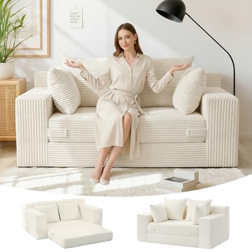 Boneless Sleeper Sofa Bed with Pillows 55 Beige