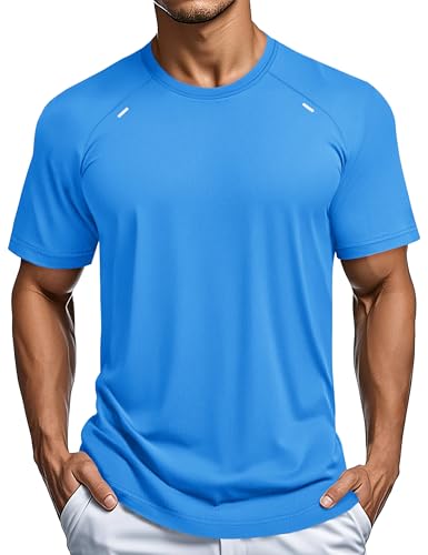 Image of MAGCOMSEN Men’s T-Shirt Running Gym T Shirts Moisture Wicking Sport Lightweight Tops Quick Dry Short Sleeve Workout T-Shirts Azure, L