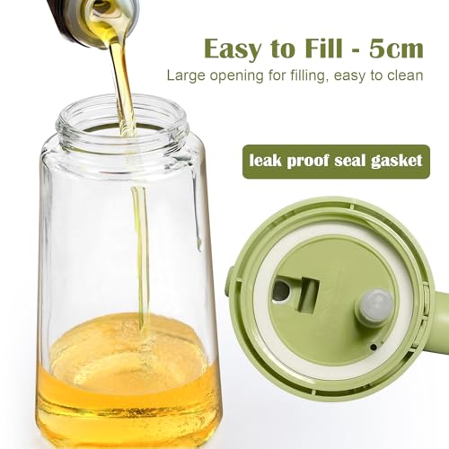Oil Spray Bottle, 2 in1 Olive oil Sprayer Glass 20.3oz /600ml, Dual Feature Cooking Oil Dispenser Mister Vinegar for Kitchen, Air Fryer, BBQ, Vegetable (Green) - Image 4