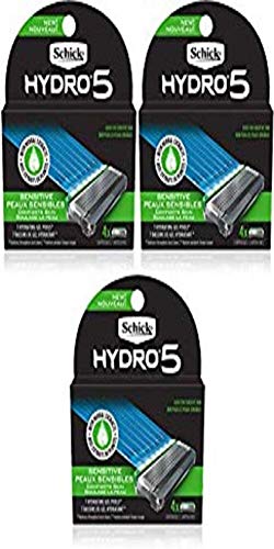 Schick Hydro 5 Sense Sensitive Skin Razor Refills for Men, Pack of 4 Box of 3
