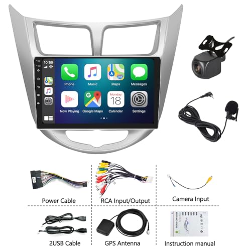 Image of 4 Core 9 inch Android Car Radio for Hyundai Accent 2012 2013 2014 2015 2016 2017, 2+64G Android 14 Touch Screen Double Din Stereo with Carplay Android Bluetooth GPS Backup Camera WiFi SWC FM Mirror Link