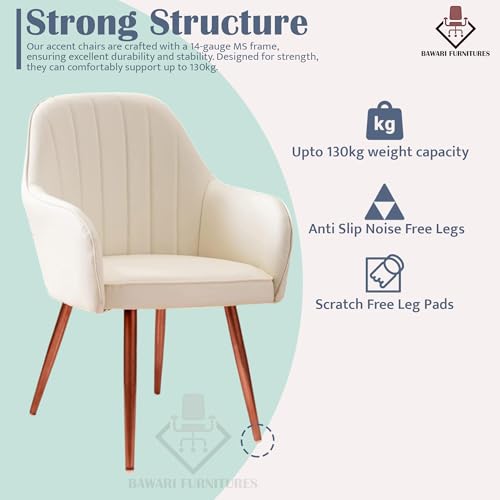 Image of Set of 2 Accent Chair for Living Room | Modern Armchair in Soft Velvet Fabric with Sturdy Legs | Premium Chair for Home Living Room Bedroom Restaurent | (Bronze Legs, White)