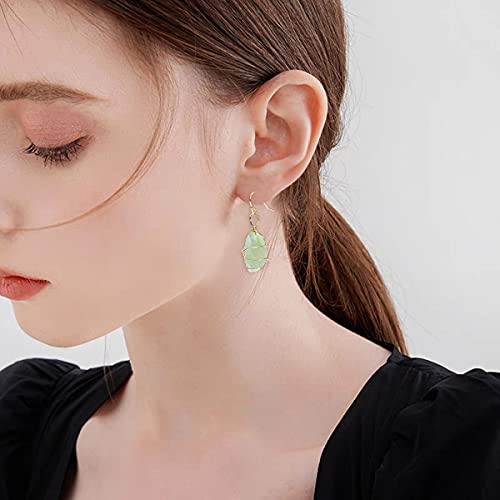 Green Fluorite Delicate Stone Charm Gold Plated Drop Earrings, Wire Wrapped Crystal Gemstone Dangle Earrings2