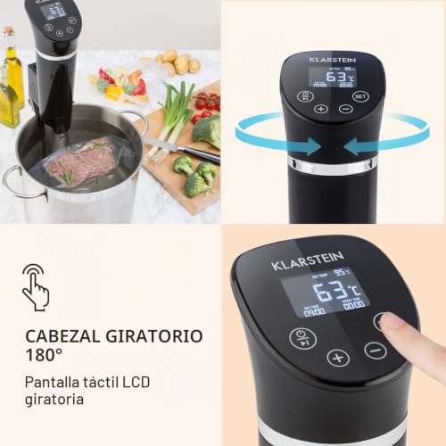 Miniatura 9 de Klarstein Quick Stick Sous Vide Térmica Vakuumgar Schwarz Flex, Máquina De Cocción Al Vacío, 1300 W, 0-95 C, Pantalla Lcd Táctil, Resistencia Al Agua Ipx7, Hasta 20 Litros, Negro