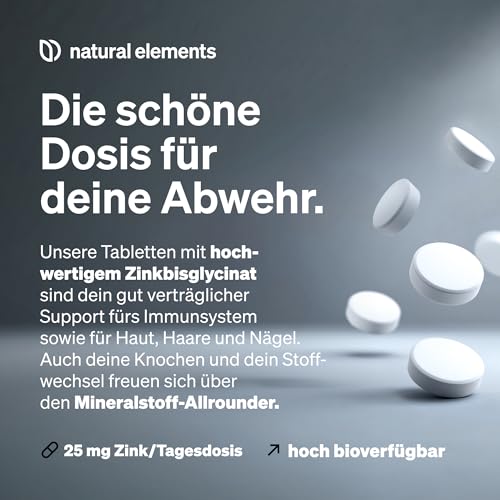 natural elements Zink 25mg – 365 Tabletten – gut verträgliches Zinkbisglycinat (Zink-Chelat) – vegan, hochdosiert, ohne unnötige Zusätze – in Deutschland produziert & laborgeprüft 3