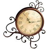 COOLHIYA Reloj Redondeado Vintage sin Tic Silencioso de Mesa de Hierro Diseño Europeo para Oficina