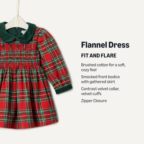 Amazon Essentials X Sofia Grainge Baby Girls' Long Sleeve Flannel Dress With Velvet Collar, Fit And Flare, Cherry Red Festive Plaid, 6-9 Months #TOP6
