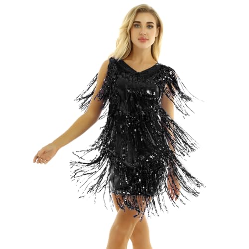 Robe de salsa noire pour salle de danse, costume de tango et samba à franges