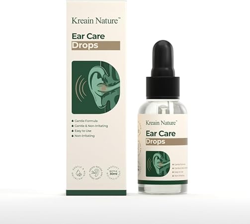 Kreain Nature Ear Care Drops for Ringing Ears, Gentle Formula Ear Drop with Botanical Extracts for Tinnitus Relief, Buzzing Ears, Swimmer's Ear & Earwax Removal - 1 oz - Adults & Kids Earache Remedy