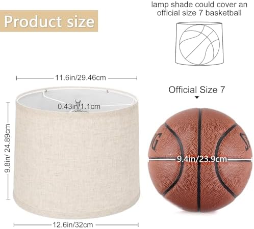 drum lamp shades Set of 2 for table lamps – 11.6" Top x 12.6" Bottom x 9.8" High, Qvtekn Medium Beige Lampshades for floor lamps (Spider Fitter), Natural Linen Handcrafted with Easy Assembly Required - photo 4