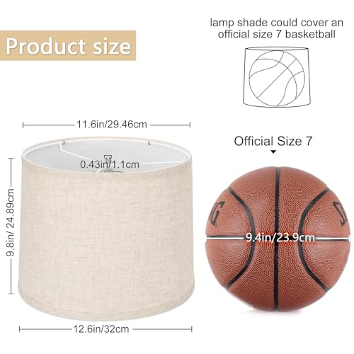 drum lamp shades Set of 2 for table lamps – 11.6\" Top x 12.6\" Bottom x 9.8\" High, Qvtekn Medium Beige Lampshades for floor lamps (Spider Fitter), Natural Linen Handcrafted with Easy Assembly - Thumbnail 2